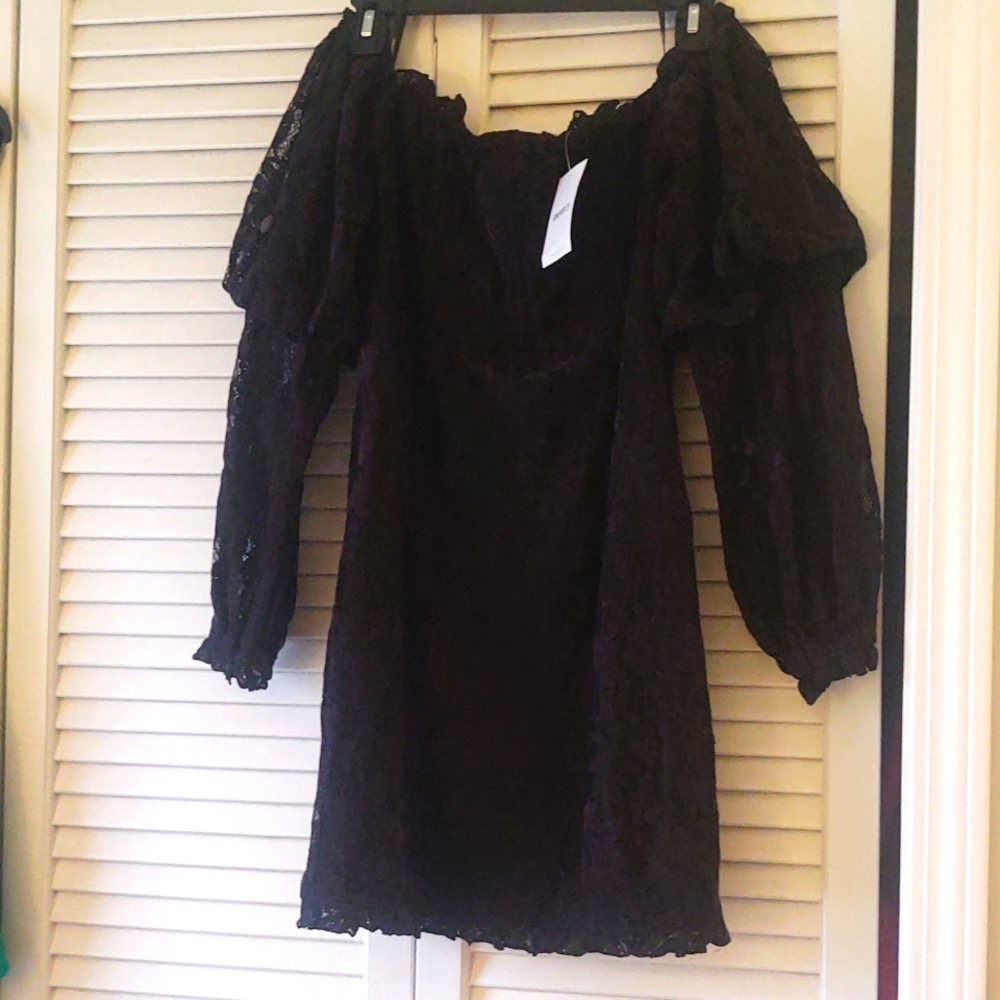 Black lace off the shoulder dress